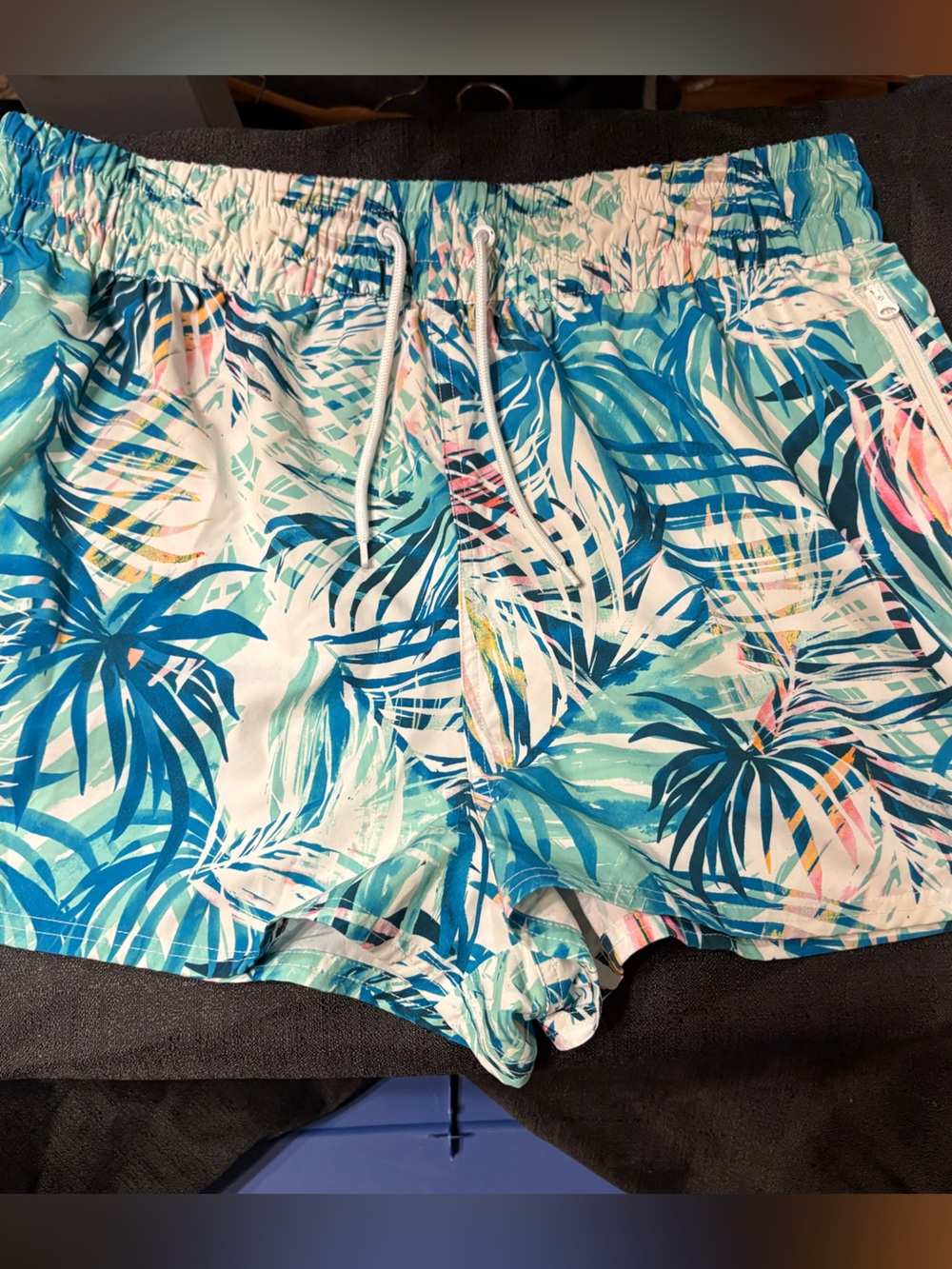 OP Women's Turquoise & Aqua Tropical Leaf Print Athletic/Swim Shorts